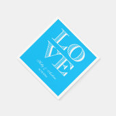 Serviette En Papier Capri Bleu, serviettes LOVE blanches (Coin)