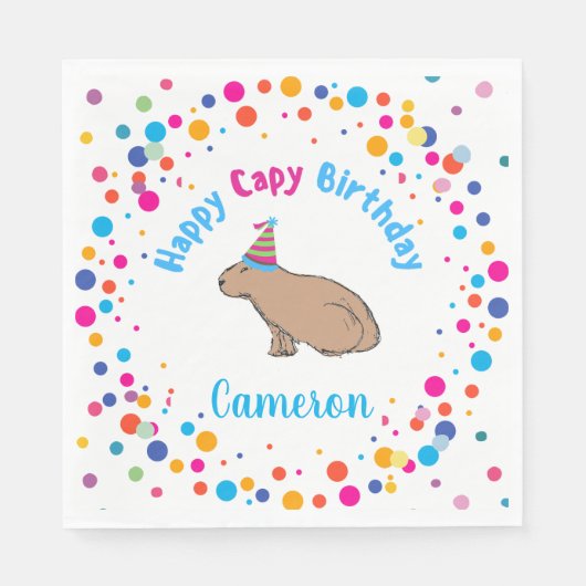 Serviette En Papier Capybara Anniversaire Mignonne Illustré À La Main (Devant)