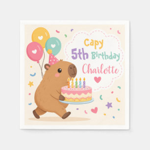 Serviette En Papier Capybara Capy 5e Anniversaire Fille Nom Gâteau Ros