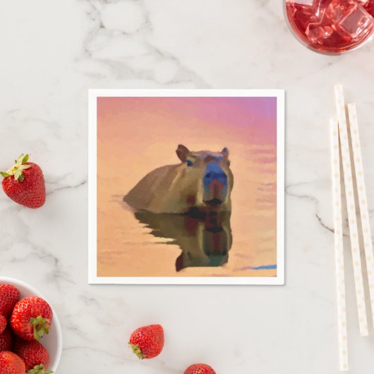 Serviette En Papier Capybara Émergée d'un lac paisible (En situation)
