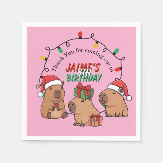 Serviette En Papier Capybara Pink Christmas Holiday Birthday (Devant)