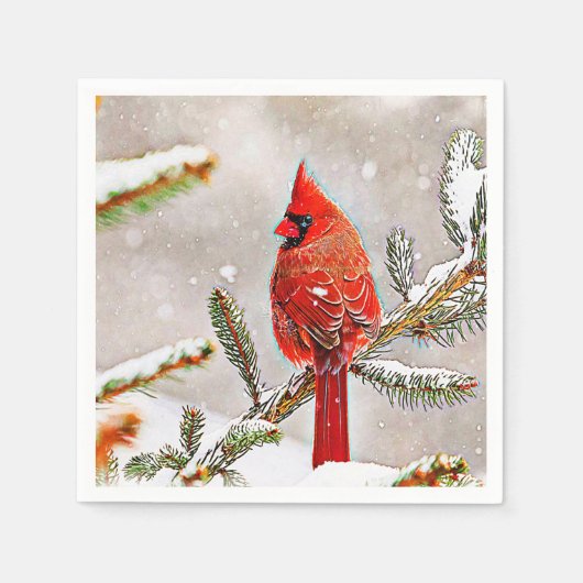 Serviette En Papier Cardinal dans un pin (Devant)