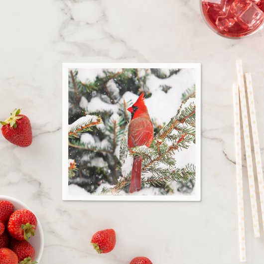 Serviette En Papier Cardinal dans un pin (En situation)