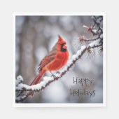Serviette En Papier Cardinal de Noël à la Branche d'hiver (Devant)
