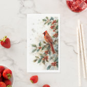 Serviette En Papier Cardinal de Noël et feuilles de houx (En situation)