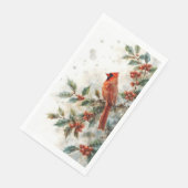 Serviette En Papier Cardinal de Noël et feuilles de houx (Coin)