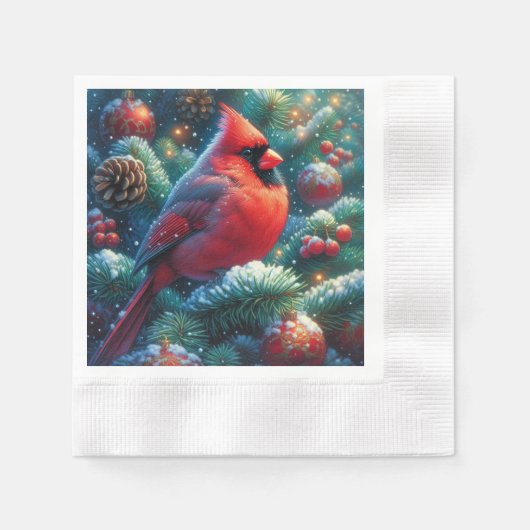 Serviette En Papier Cardinal de Noël/hiver (Devant)