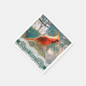 Serviette En Papier Cardinal devant l'arbre à pin hiver (Coin)