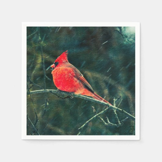 Serviette En Papier Cardinal d'hiver en tempête de neige - Amélioré (Devant)