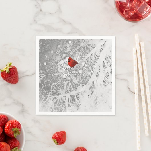 Serviette En Papier Cardinal en hiver (En situation)