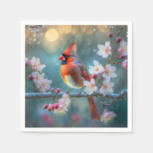Serviette En Papier Cardinal mâle au clair de lune Cerisiers en fleurs