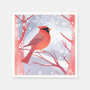 Serviette En Papier Cardinal rouge Belle peinture à l'aquarelle