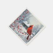 Serviette En Papier Cardinal Rouge D'Hiver Sur Berry Branch (Coin)