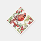 Serviette En Papier Cardinal Rouge et Branche de Berry Rouge Noël (Coin)