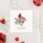 Serviette En Papier Cardinal Rouge Eucalyptus Baies rouges Noël (En situation)