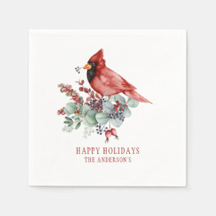 Serviette En Papier Cardinal Rouge Eucalyptus Baies rouges Noël
