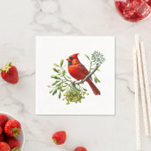 Serviette En Papier Cardinal rouge Fête Gui (En situation)