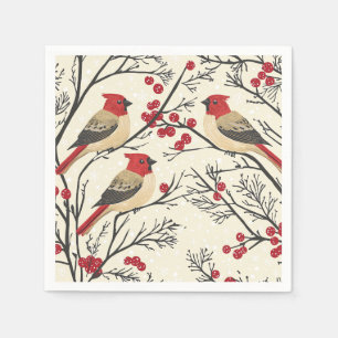 Serviette En Papier Cardinal Rouge Motif Noël Baie d'Hiver