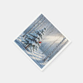Serviette En Papier Cardinal Rouge Perché Sur Un Pin Neige (Coin)