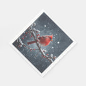 Serviette En Papier Cardinal rouge sur la branche de l'arbre en neige (Coin)