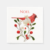 Serviette En Papier Cardinal rouge vif sur une branche de Berry (Devant)