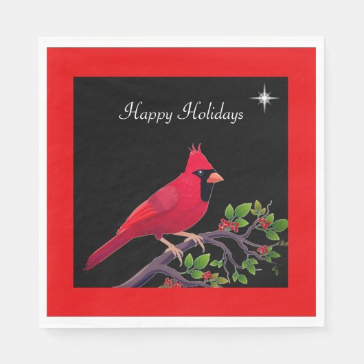 Serviette En Papier Cardinal sur les Fêtes Noires et Rouges (Devant)