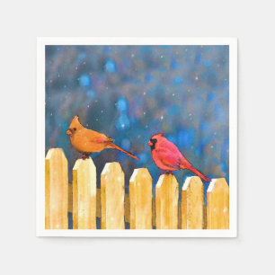 Serviette En Papier Cardinals on the Fence Painting - Art original