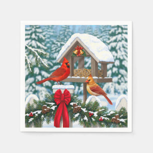 Serviette En Papier Cardinaux et nourriciers d'oiseaux de Noël