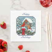 Serviette En Papier Cardinaux et nourriciers d'oiseaux de Noël (En situation)