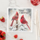 Serviette En Papier Cardinaux personnalisables en Scène d'hiver Noël (En situation)