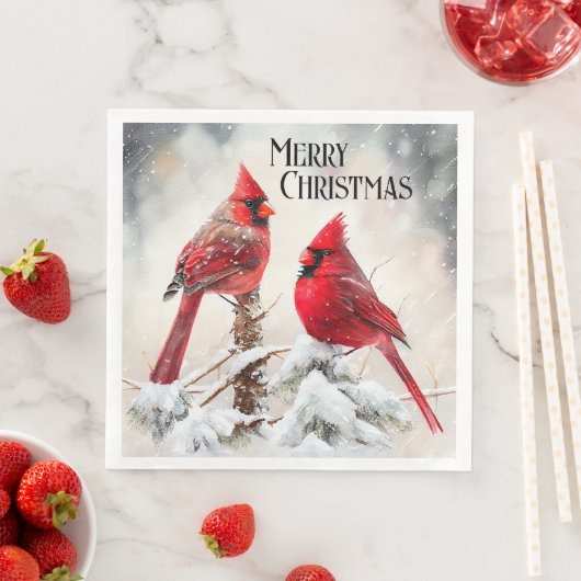 Serviette En Papier Cardinaux personnalisables en Scène d'hiver Noël (En situation)