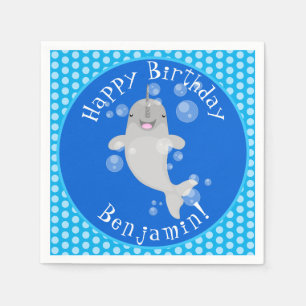 Serviette En Papier Caricature de bulles de narval joyeux