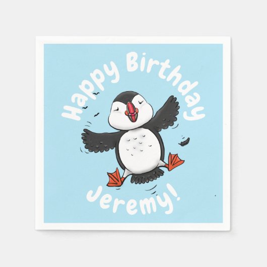 Serviette En Papier Caricature en bleu bouffin joyeux (Devant)