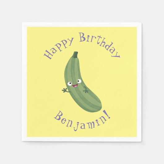 Serviette En Papier Caricature joyeux de courgettes mignonnes (Devant)