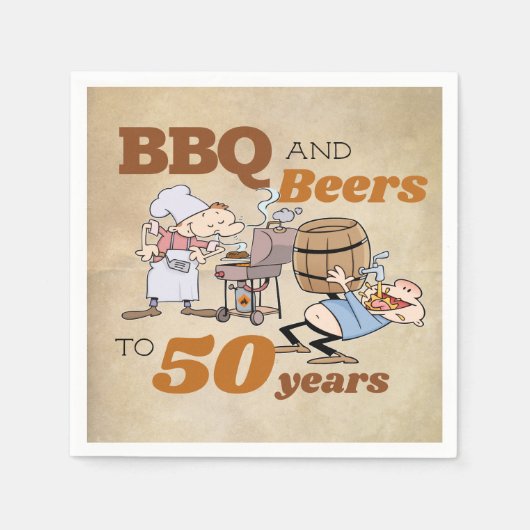 Serviette En Papier Caricature rustique BBQ Et Bières 50e anniversaire (Devant)