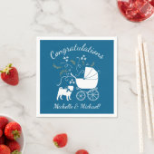 Serviette En Papier Carlin Chien Baby shower Garçon Bleu avec Bow (En situation)