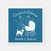 Serviette En Papier Carlin Chien Baby shower Garçon Bleu avec Bow (Devant)