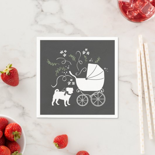 Serviette En Papier Carlin Chien Baby shower Gris Chiot Chien Neutre G (En situation)