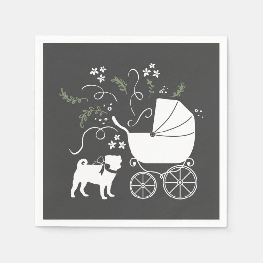 Serviette En Papier Carlin Chien Baby shower Gris Chiot Chien Neutre G (Devant)