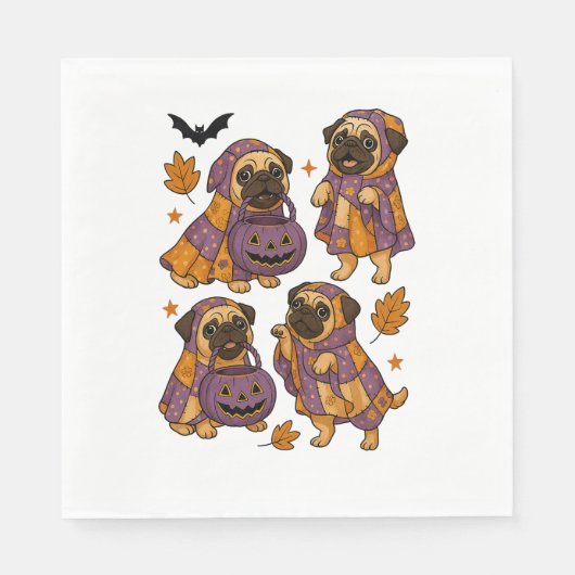 Serviette En Papier Carlin Chien Fantôme Halloween Éffrayant (Devant)