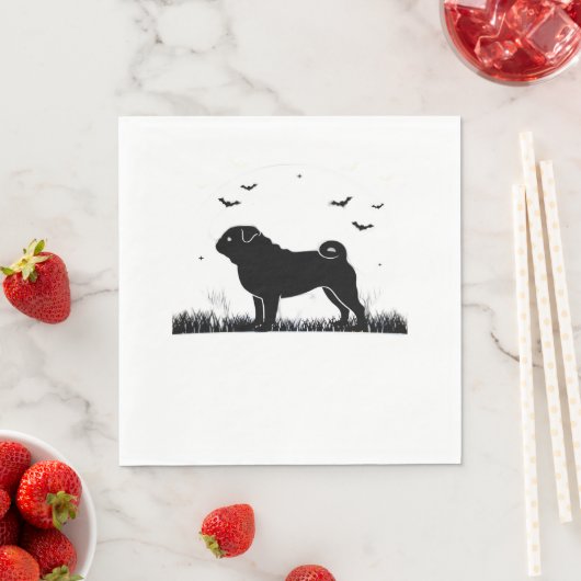Serviette En Papier Carlin Chien - Halloween Lune Silhouette Classique (En situation)