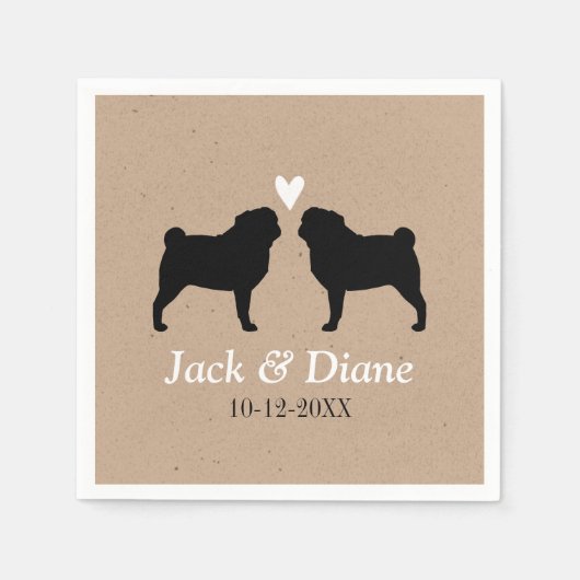 Serviette En Papier Carlin Chien Silhouettes Mariage Couple Personnali (Devant)