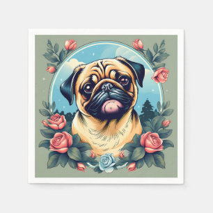 Serviette En Papier Carlin Jouer Portrait De Chien Avec Fleurs