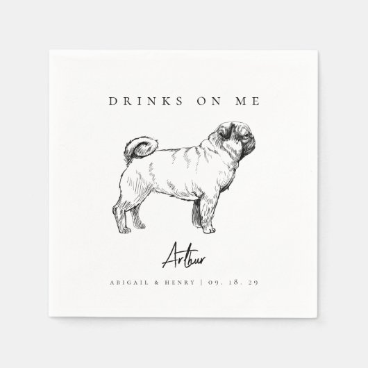 Serviette En Papier Carlin moderne Croquis de chien Boissons sur moi P (Devant)