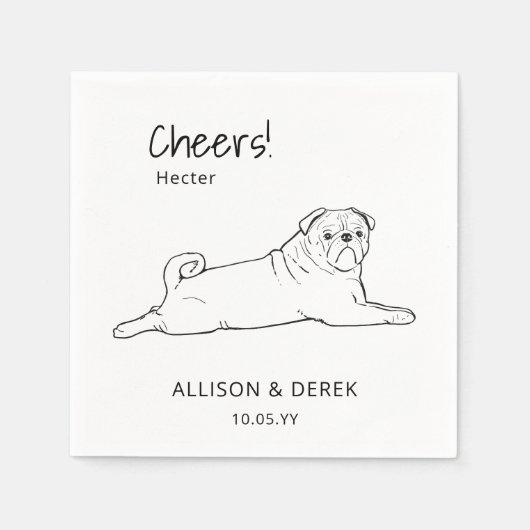 Serviette En Papier Carlin noir et blanc salue Mariage chien (Devant)