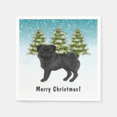 Serviette En Papier Carlin noir mignon caricature Chien Snowy Winter F (Devant)