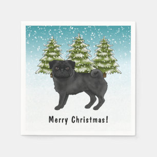 Serviette En Papier Carlin noir mignon caricature Chien Snowy Winter F