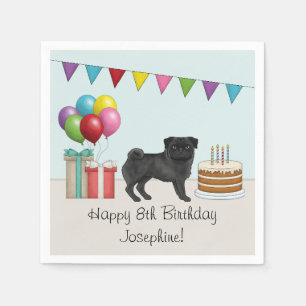 Serviette En Papier Carlin noir mignon dessin chien coloré Anniversair