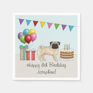 Serviette En Papier Carlin pâle joli dessin chien coloré anniversaire