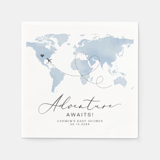 Serviette En Papier CARMEN Dusty Blue Map Baby shower d'aventure (Devant)
